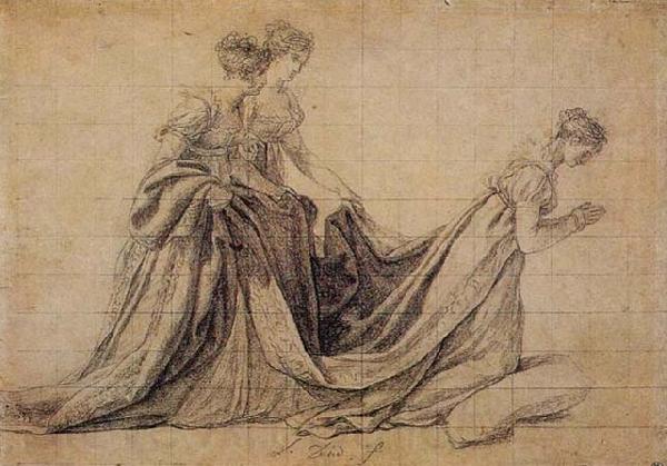 Jacques-Louis  David The Empress Josephine Kneeling with Mme de la Rochefoucauld and Mme de la Valette Norge oil painting art